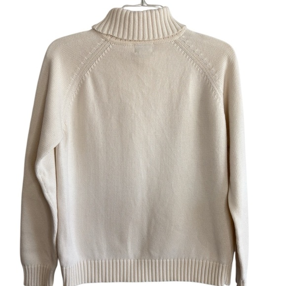 L.L. Bean Womens Turtleneck Sweater Size Medium Ivory 100% Cotton Classic Knit - Picture 6 of 13
